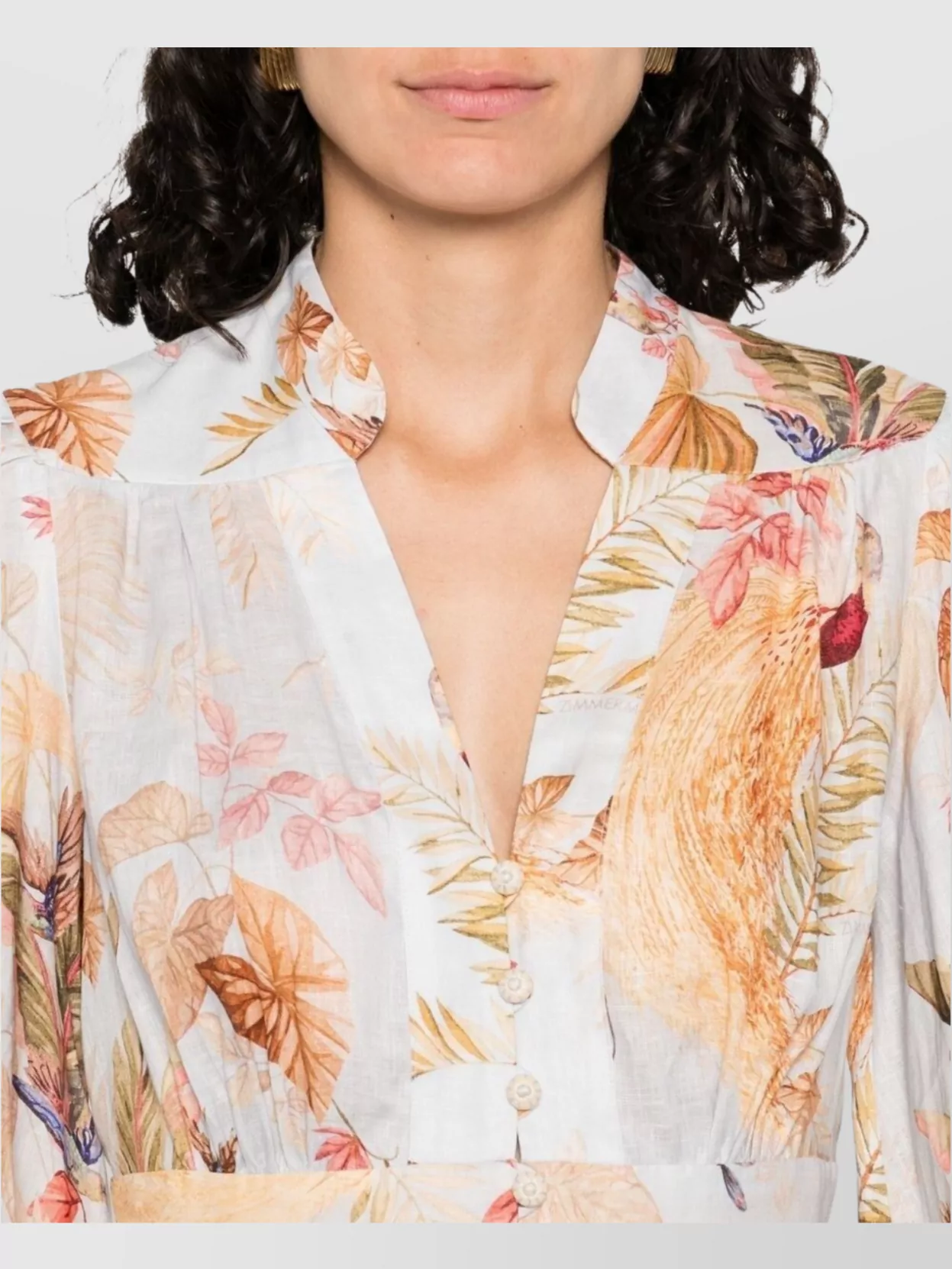 Zimmermann Linen Ascension Printed V-Neck Long-Sleeve Mini Dress