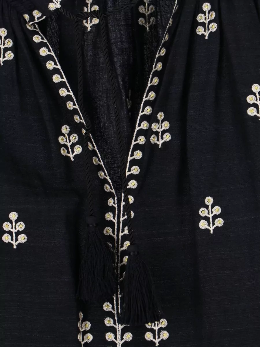 Isabel Marant High Neck Tassel Embroidered Long Sleeve Shirt