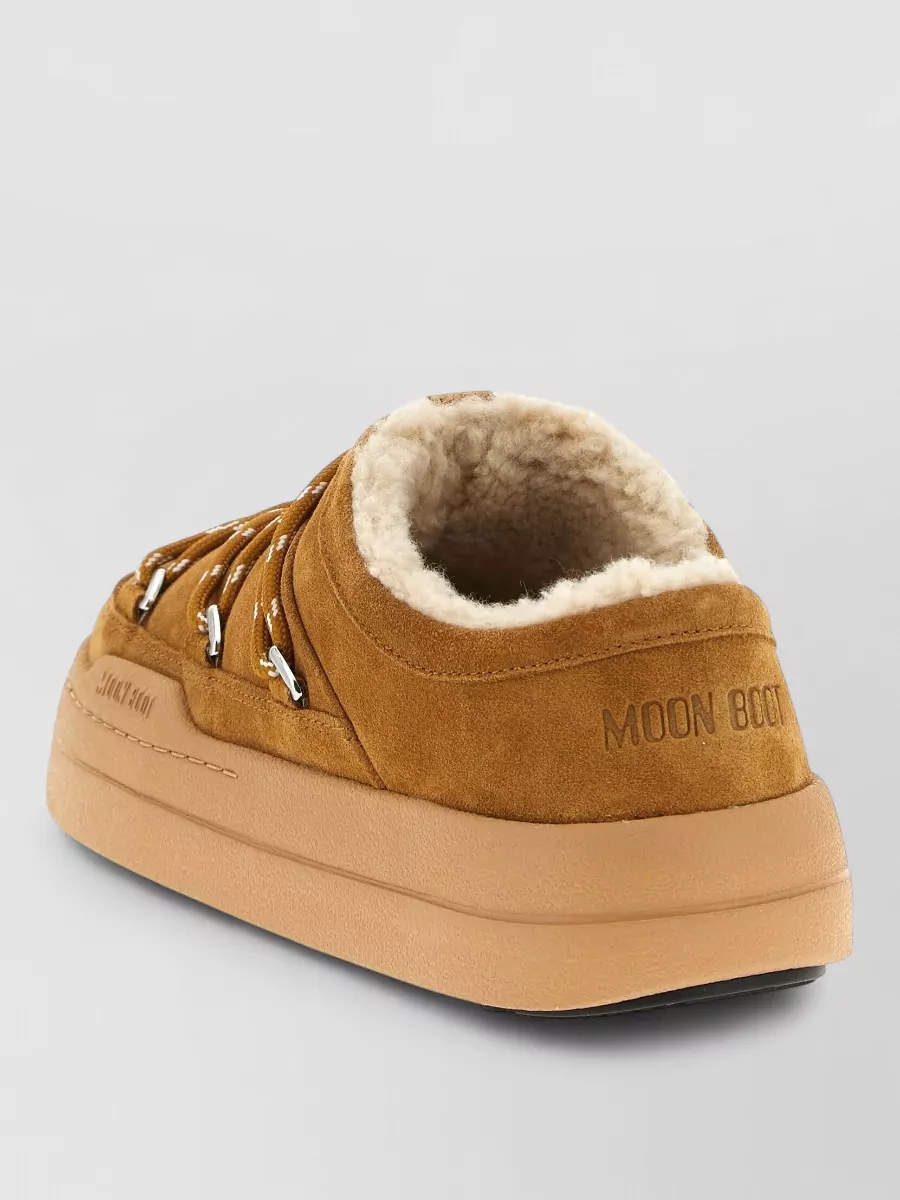 Moon Boot Park Slipper Mules Round Toe Laces In Brown