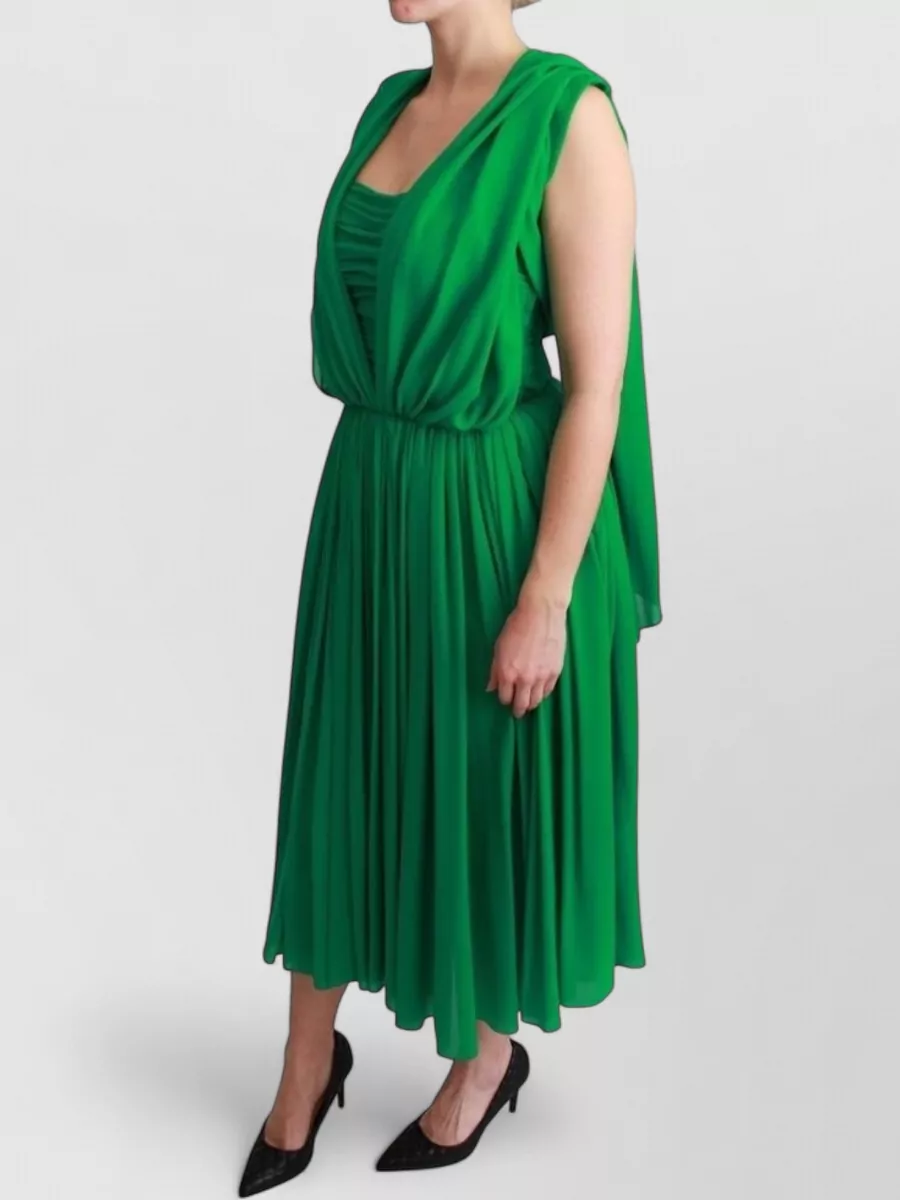 Dolce&Gabbana Silk V-Neck Sleeveless Pleated Midi Dress