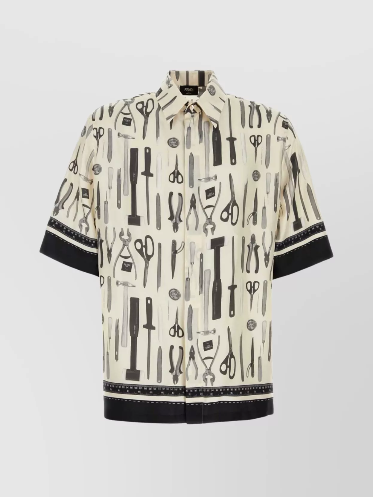 Shop Fendi Collared Shirt With Printed Pattern And Short Sleeves