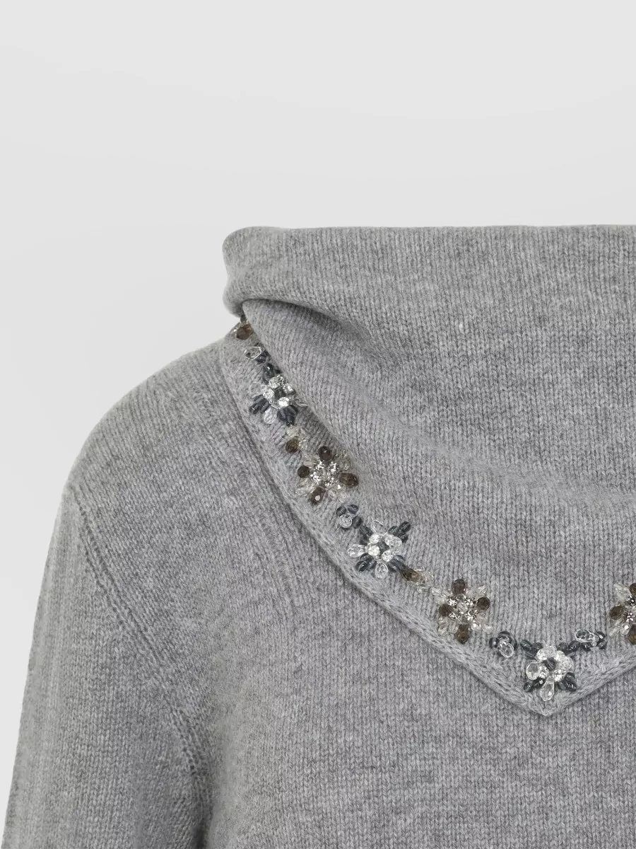 Prada Cashmere Crystal Embellished Scarf Detail Sweater