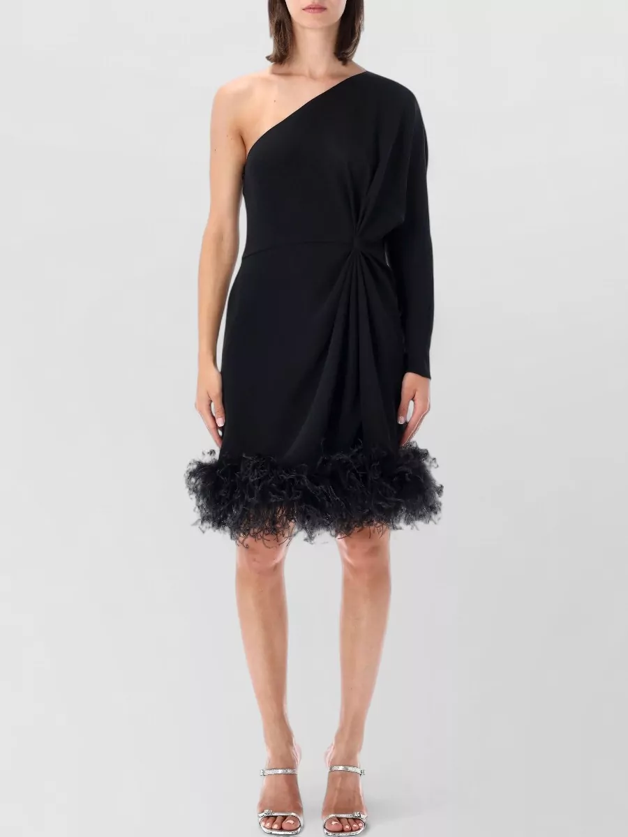 Valentino Garavani Silk one-shoulder draped feather-trim mini dress