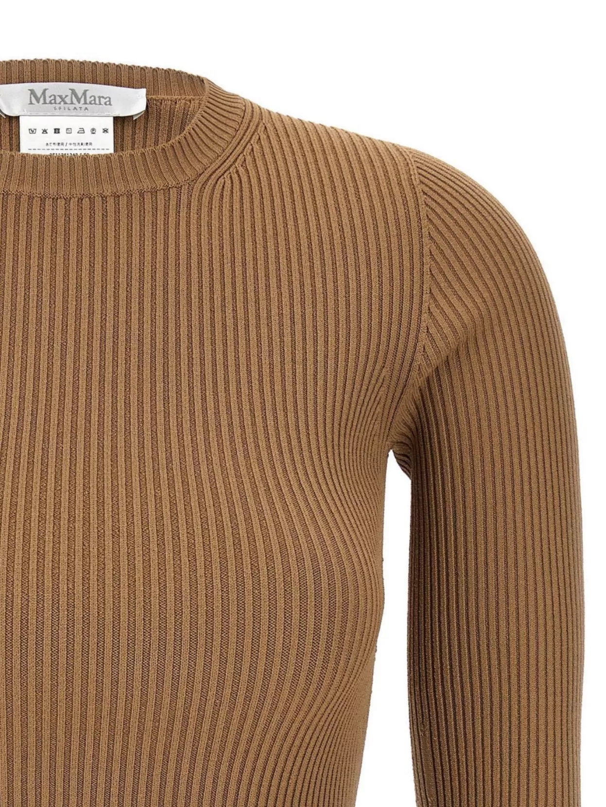 Max Mara Arcella Stretch Viscose Crepe Rib Top In Brown
