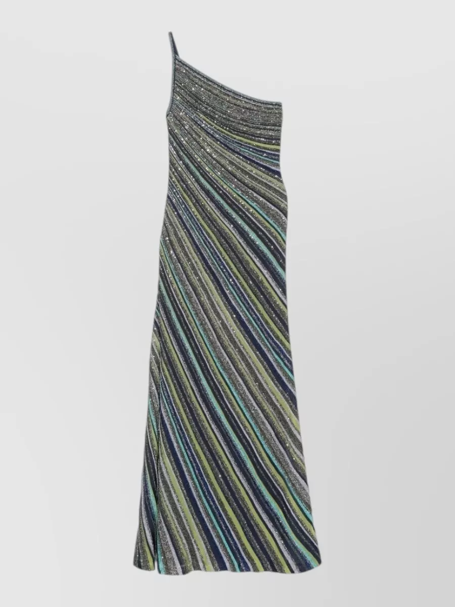 Missoni Sequined striped one-shoulder sleeveless maxi dress