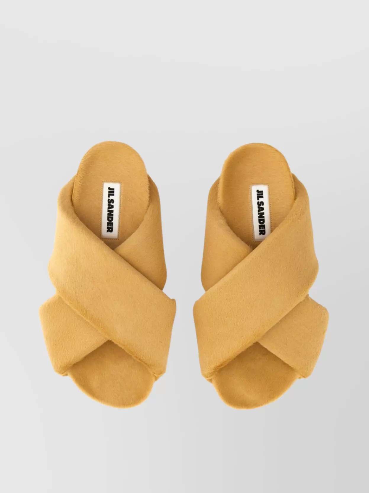JIL SANDER LEATHER CRISSCROSS FLAT SANDAL WITH FAUX FUR TEXTURE 