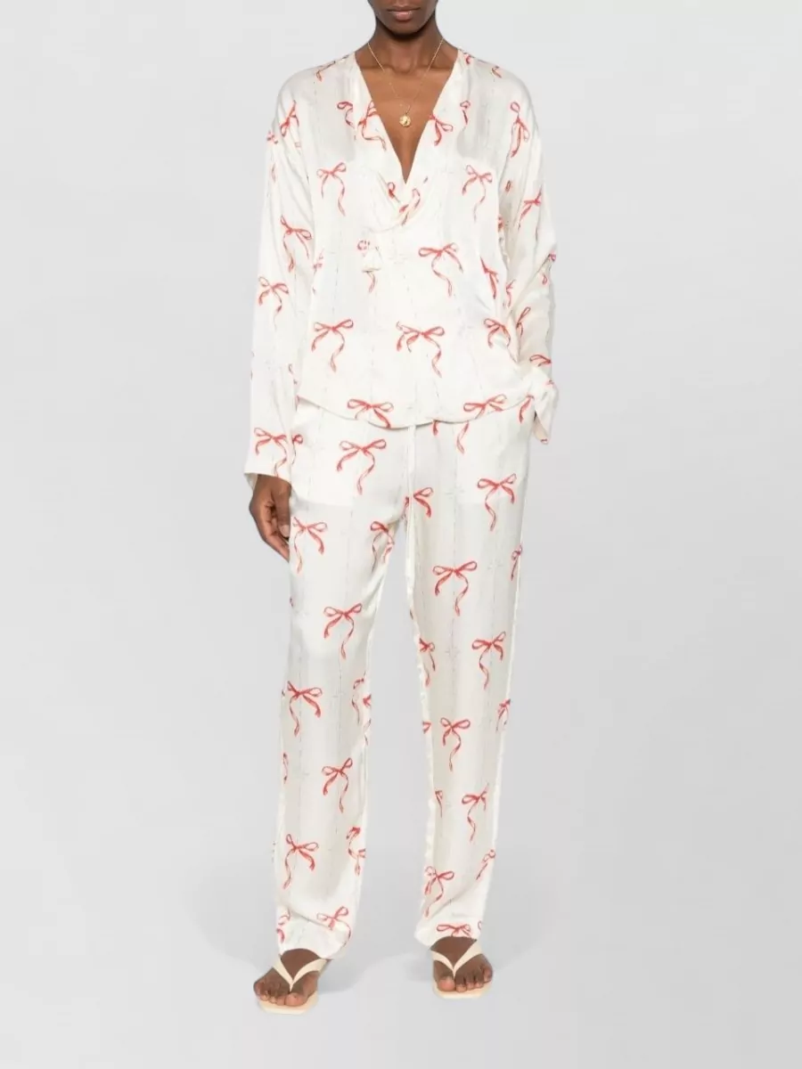 Forte Forte Printed V-Neck Long-Sleeve Blouse