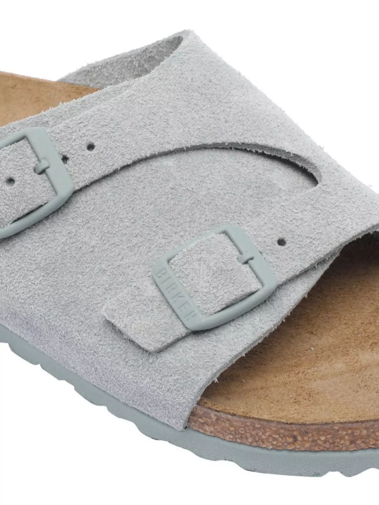 Birkenstock Double Buckle Suede Sandals With Open Round Toe In Gray