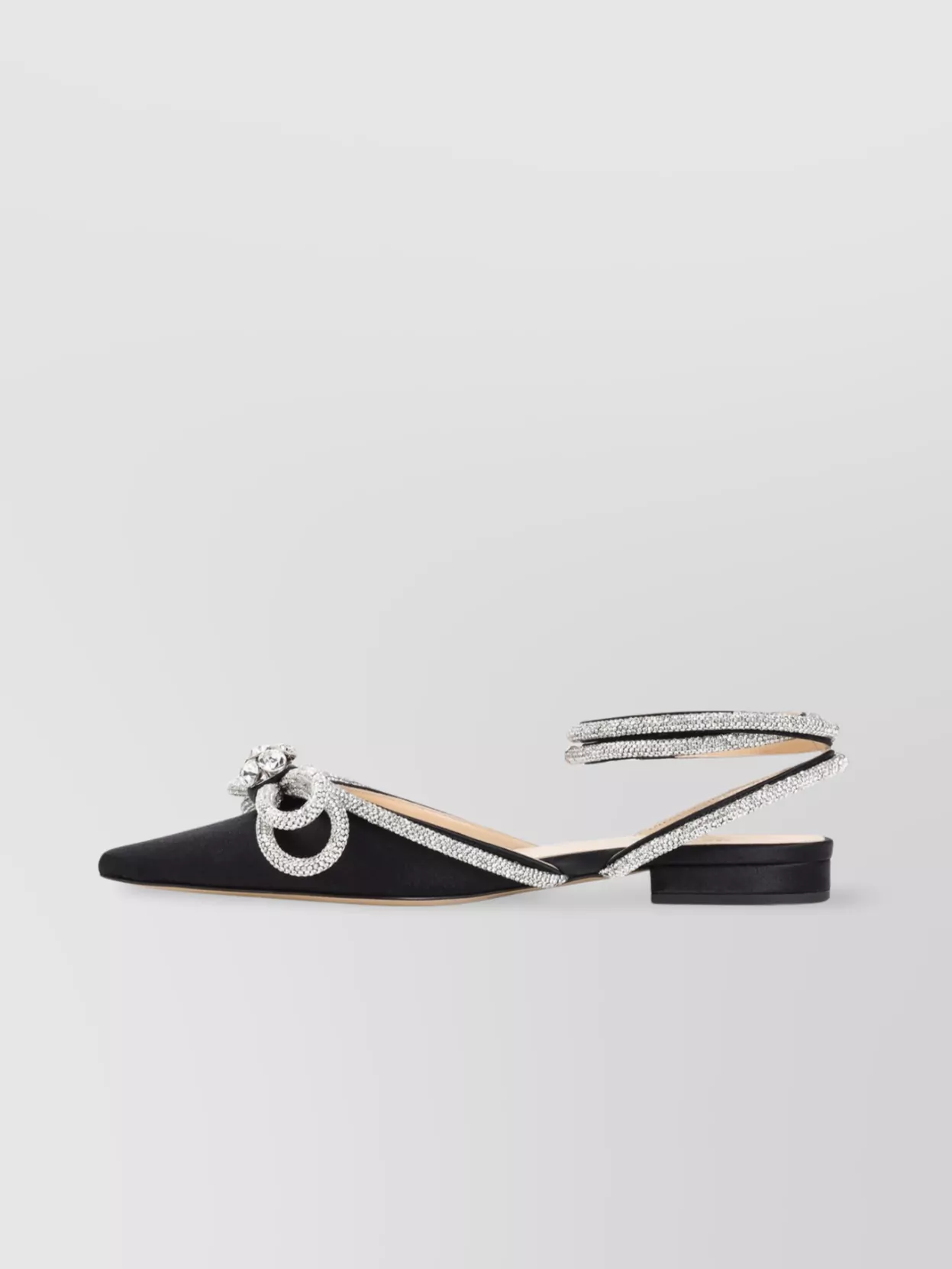 Mach&mach Double Bow Crystal-embellished Satin Point-toe Flats In Black