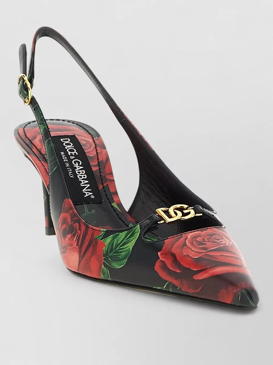Dolce&Gabbana leather rose print slingback mules
