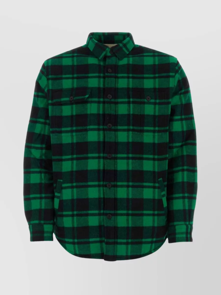 Shop Polo Ralph Lauren Wool Blend Plaid Shirt With Long Sleeves And Chest Pockets In Green
