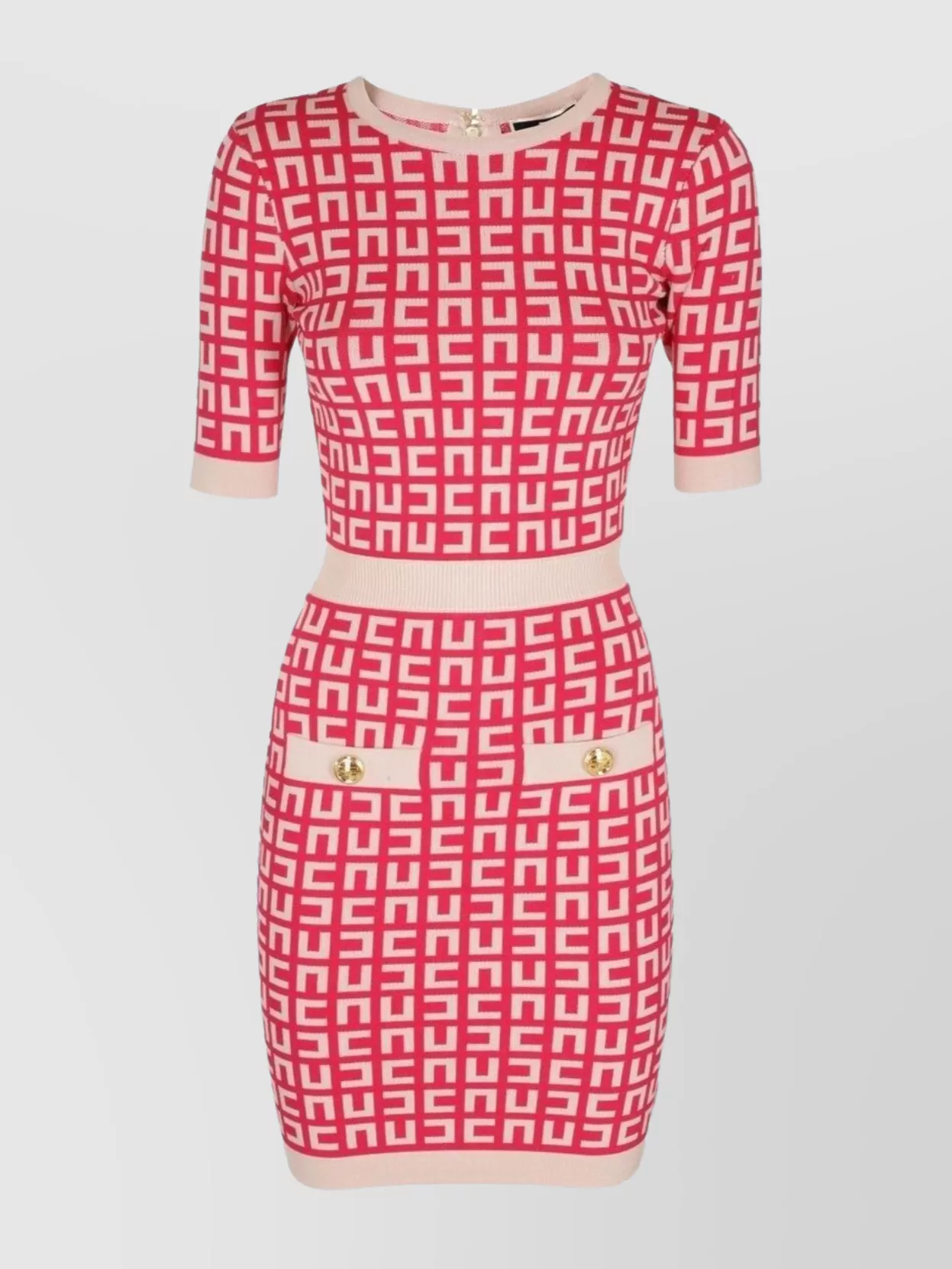 Elisabetta Franchi Crew Neck Fitted Silhouette Geometric Pattern Dress In Red