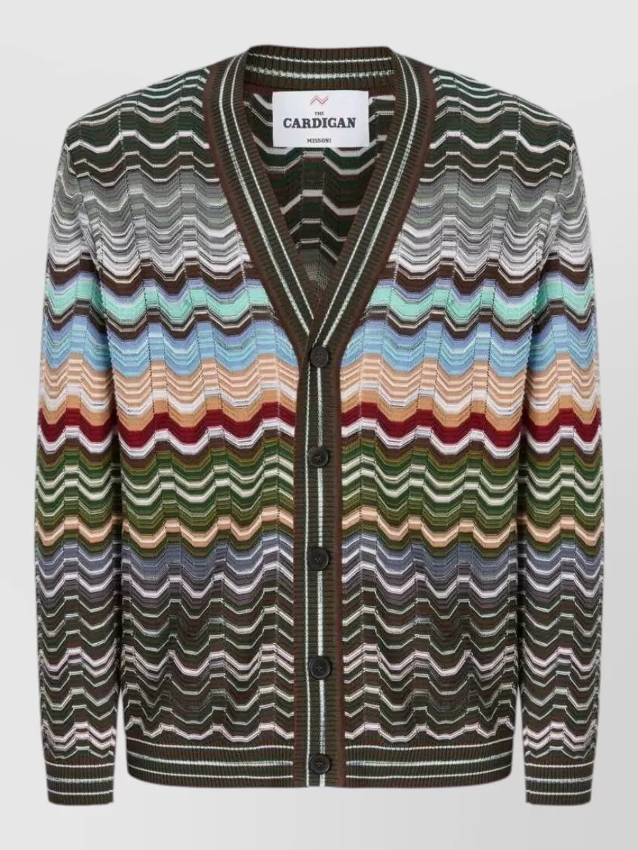 Missoni ribbed zigzag v-neck buttoned cardigan