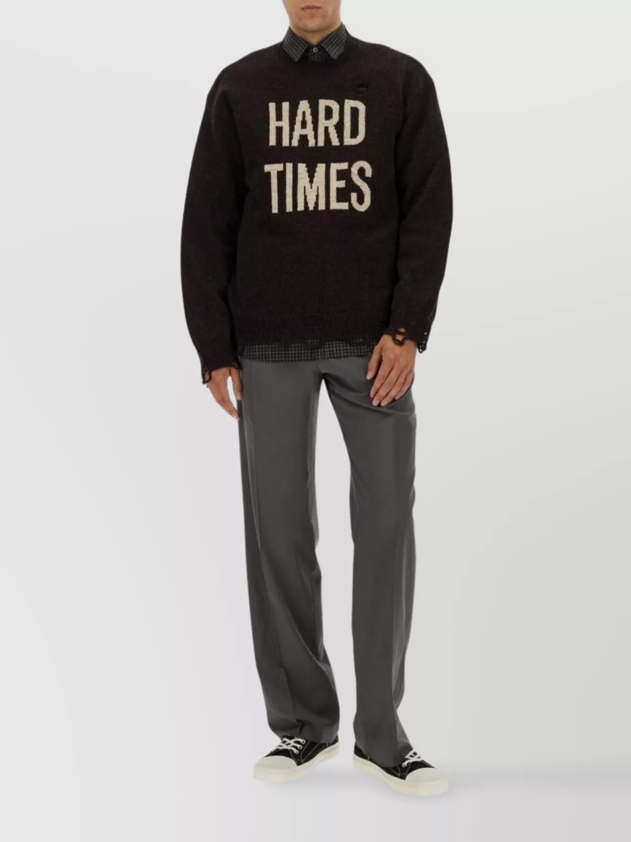 Moschino Distressed Ribbed Sweater With Cuffs And Hem