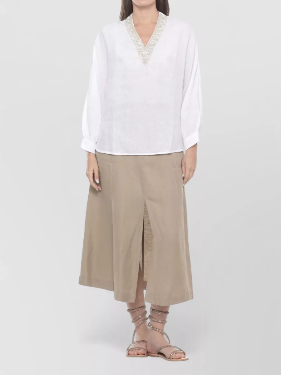 120% Lino Linen Knee-Length Skirt