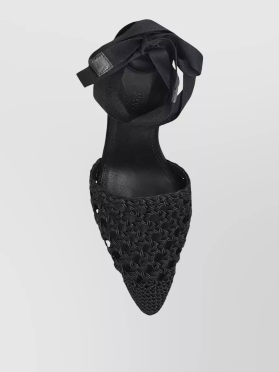 Jacquemus Woven Ankle-tie Heeled Sandals In Black