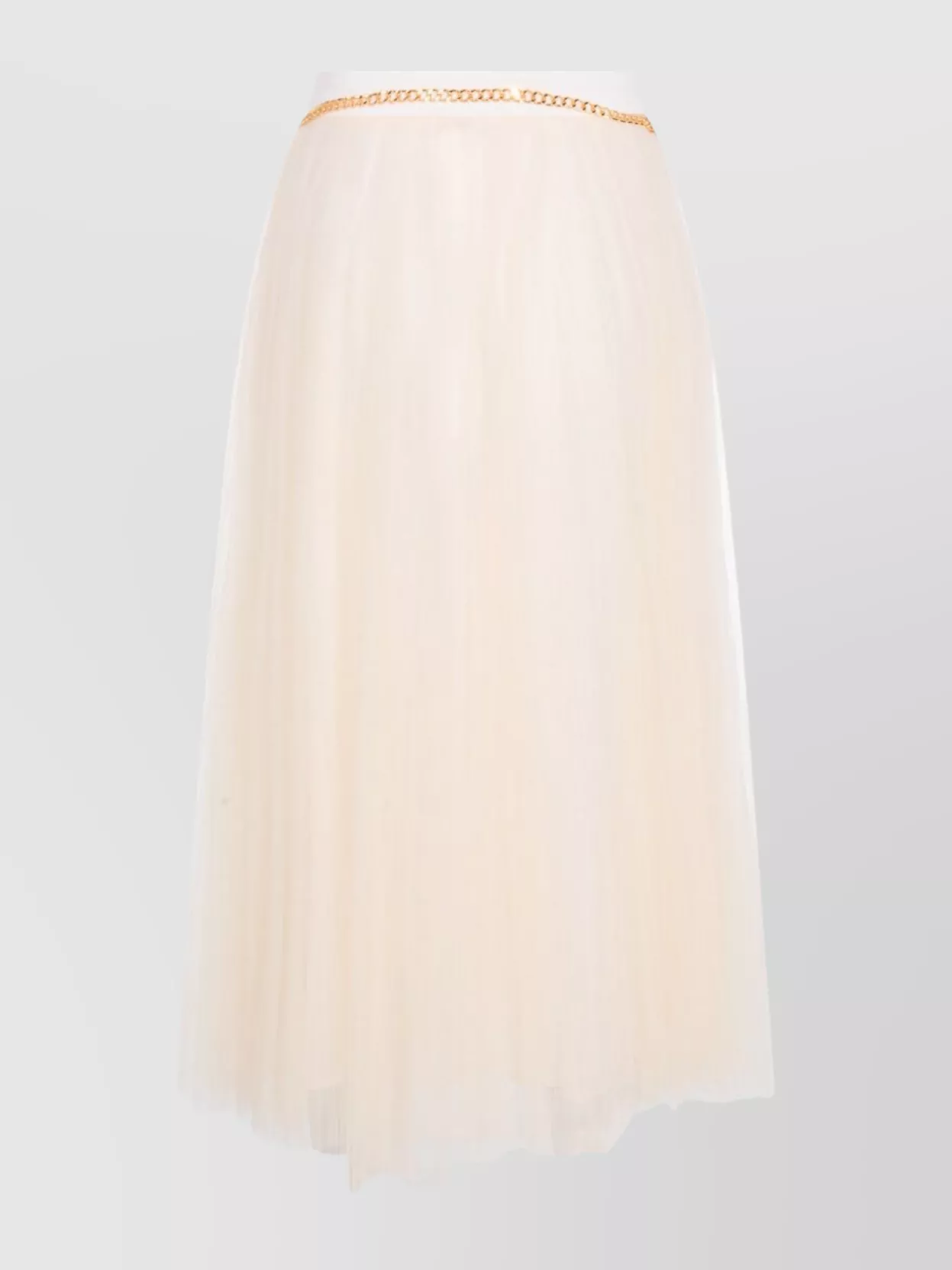 Elisabetta Franchi Midi Skirt With Pleats And Chain Detail In Neutral