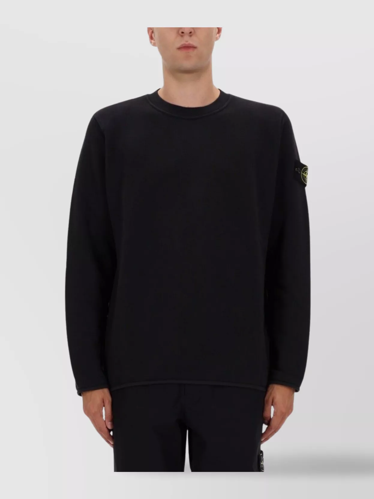 Stone Island Ribbed Hem Long Sleeve Crew Neck Sweater