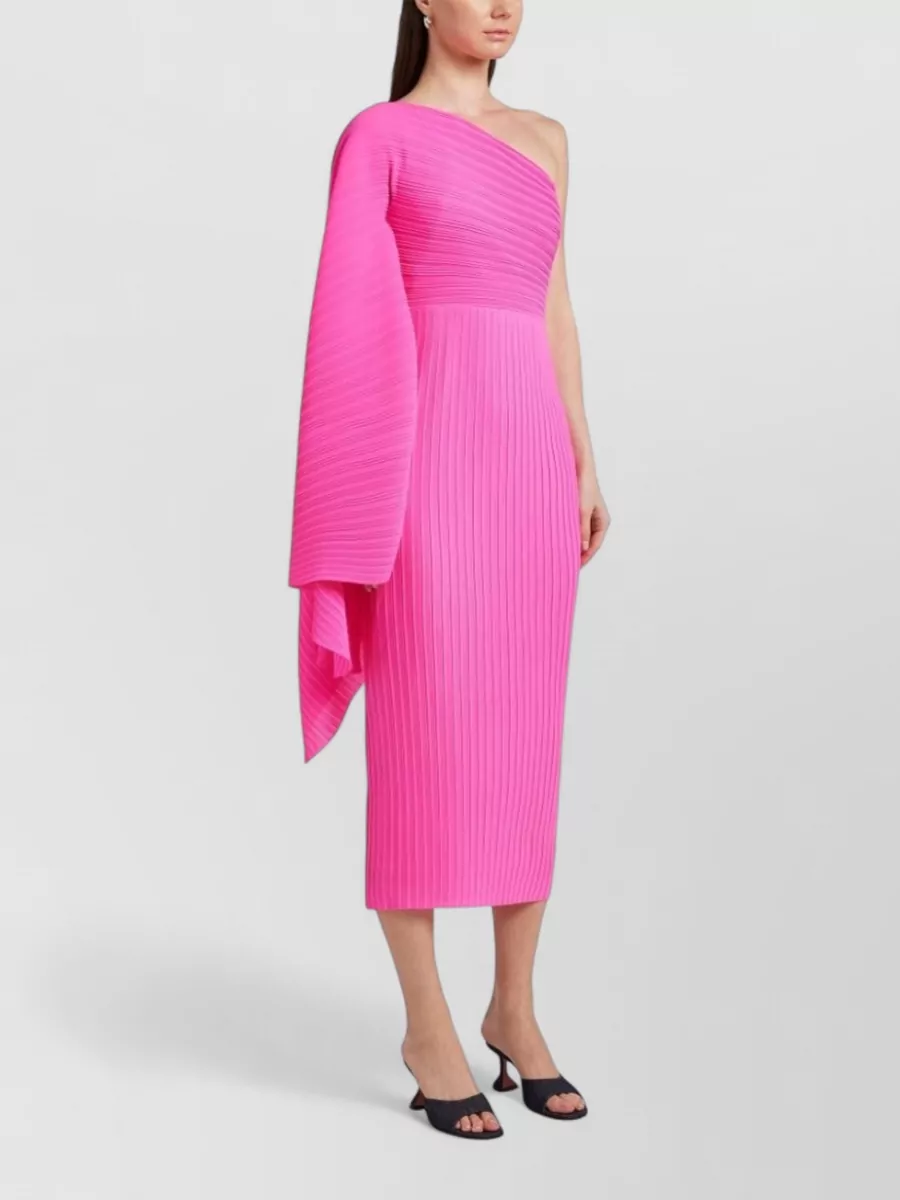 Solace London Ribbed One-Shoulder Long-Sleeve Midi Dress