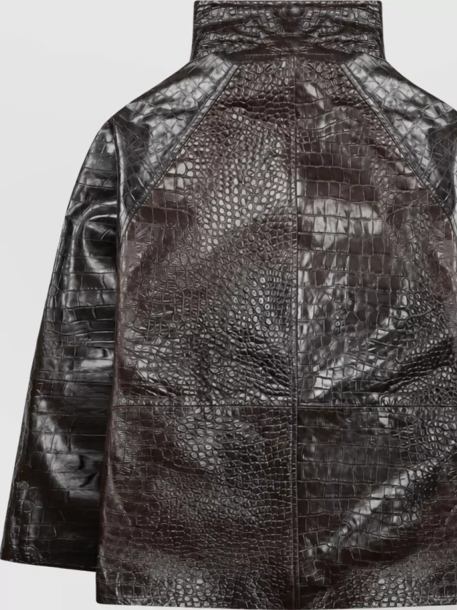 Alysi Crocodile-Effect Leather Coat