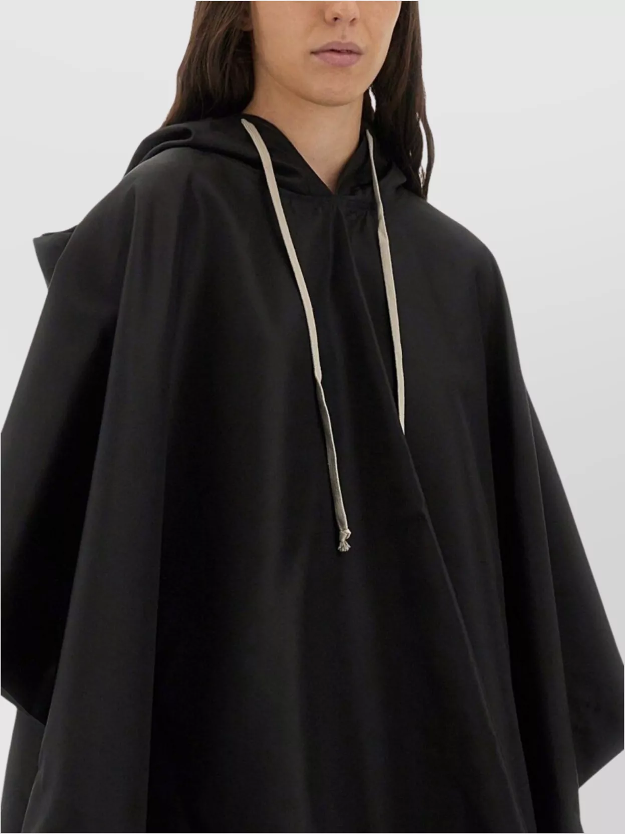 Rick Owens Drkshdw Asymmetric Cape Drawstring Hooded Coat In Black