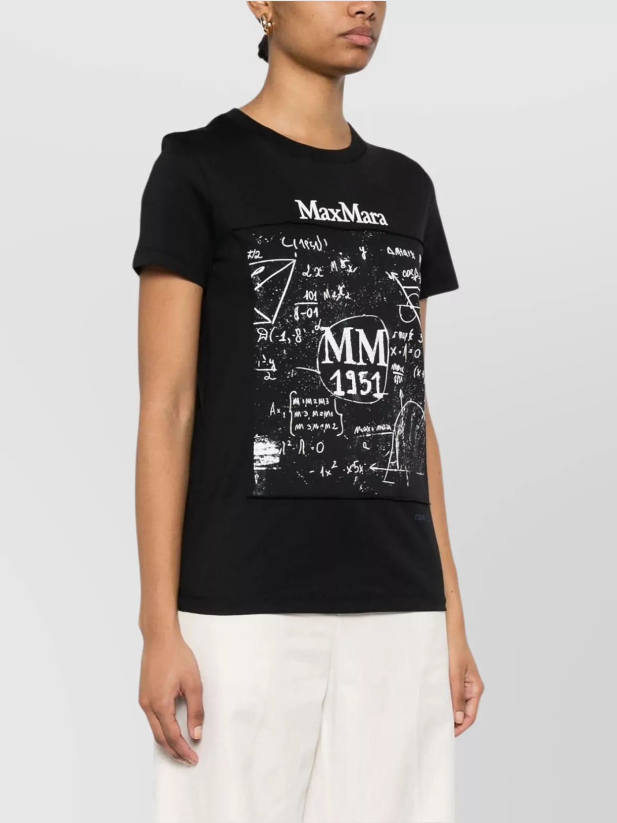 Max Mara Graphic Print Crew Neck Short Sleeve Top In Black