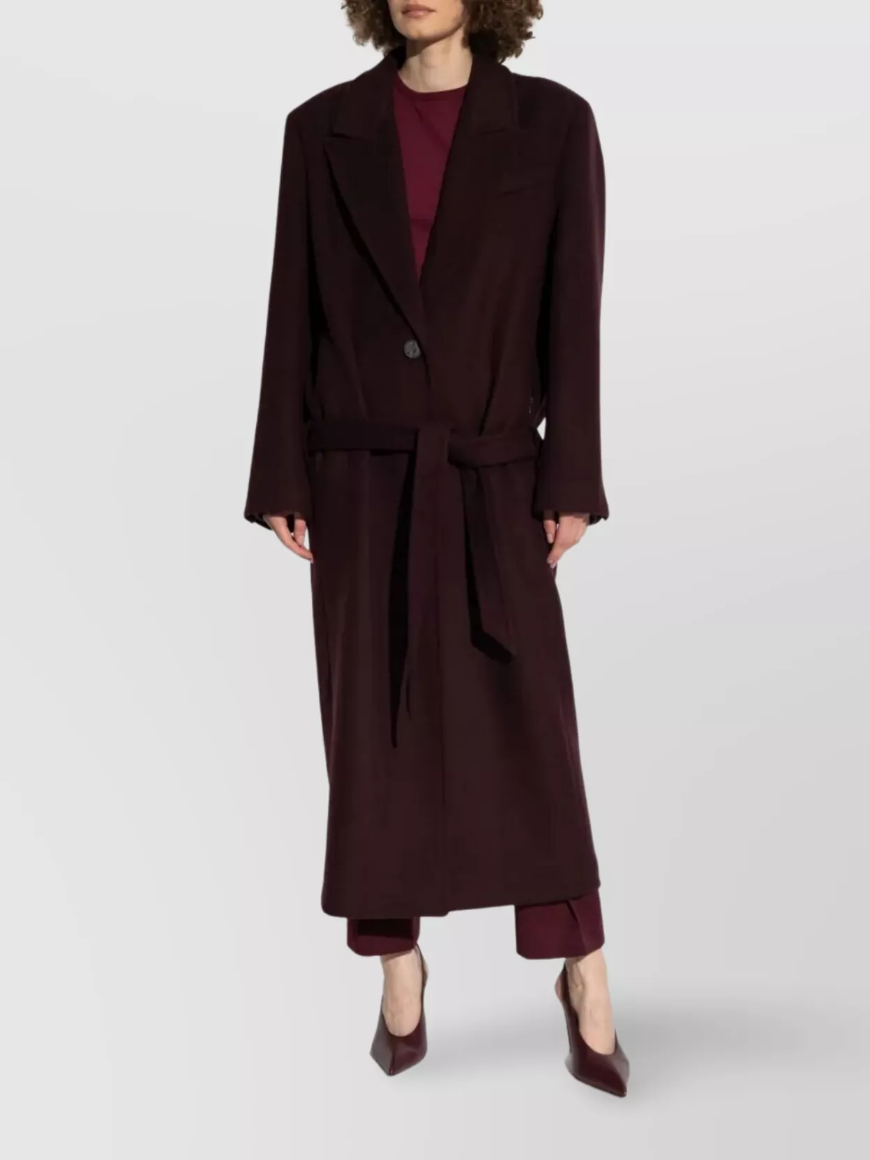 Attico Tailored Long Coat Featuring Waist Belt In Burgundy