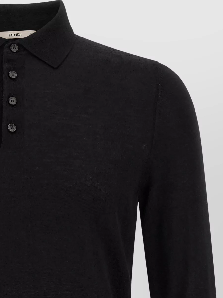 Fendi Virgin Wool Long-Sleeve Polo Sweater