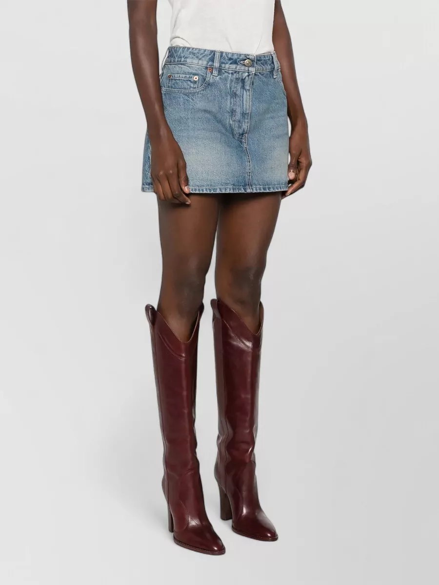 Valentino High Waist Mini Denim Skirt Culotte In Blue