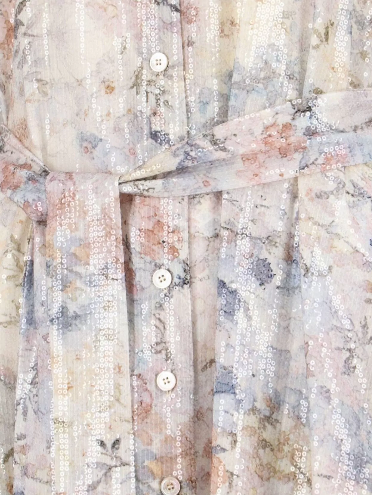 Golden Goose Floral Sequin Waist Tie Long Sleeve Dress