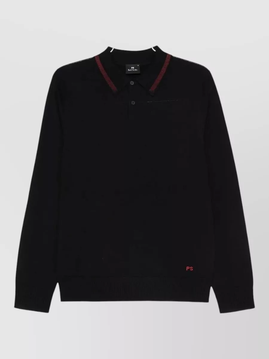 Paul Smith merino wool ribbed knit polo shirt