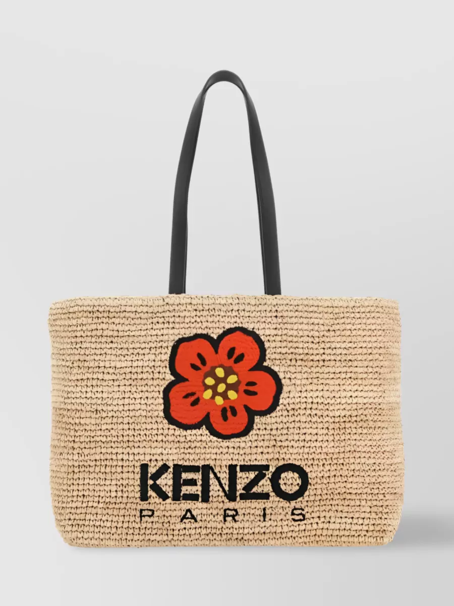 Shop Kenzo Elephant Raffia Tote Bag In Cream