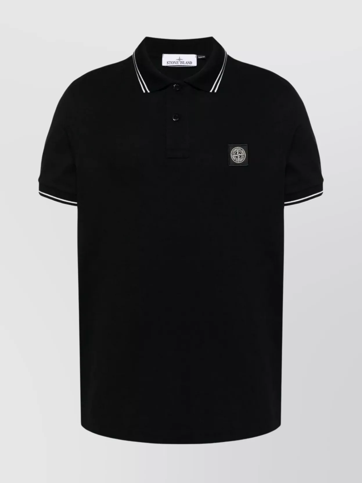 Shop Stone Island Ribbed Polo With Contrast Tipping And Striped Tape Appliqué In Black