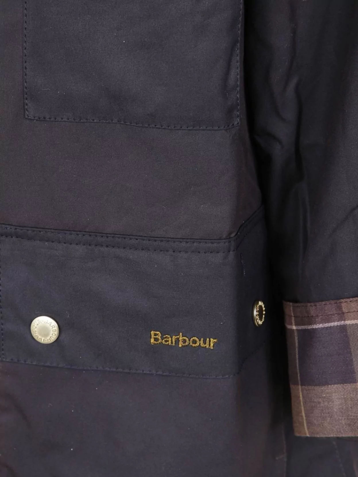 Barbour "Luella Waxed" Jacket With Buttons And Plaid Cuffs