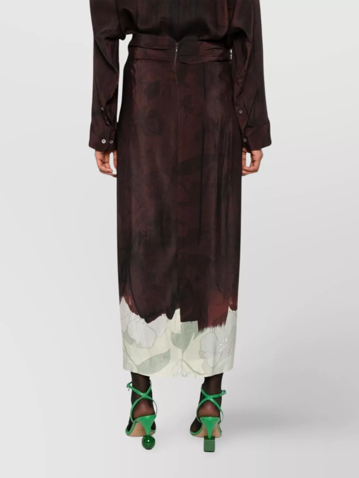 Dries Van Noten Draped Front Wrap Skirt With Floral Hem In Brown