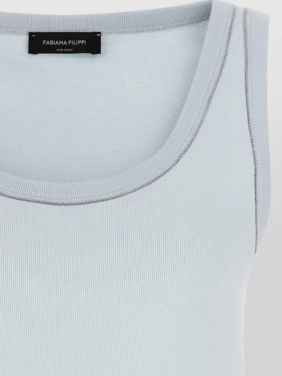 Fabiana Filippi Cotton Scoop Neck Sleeveless Top Contrast Stitching