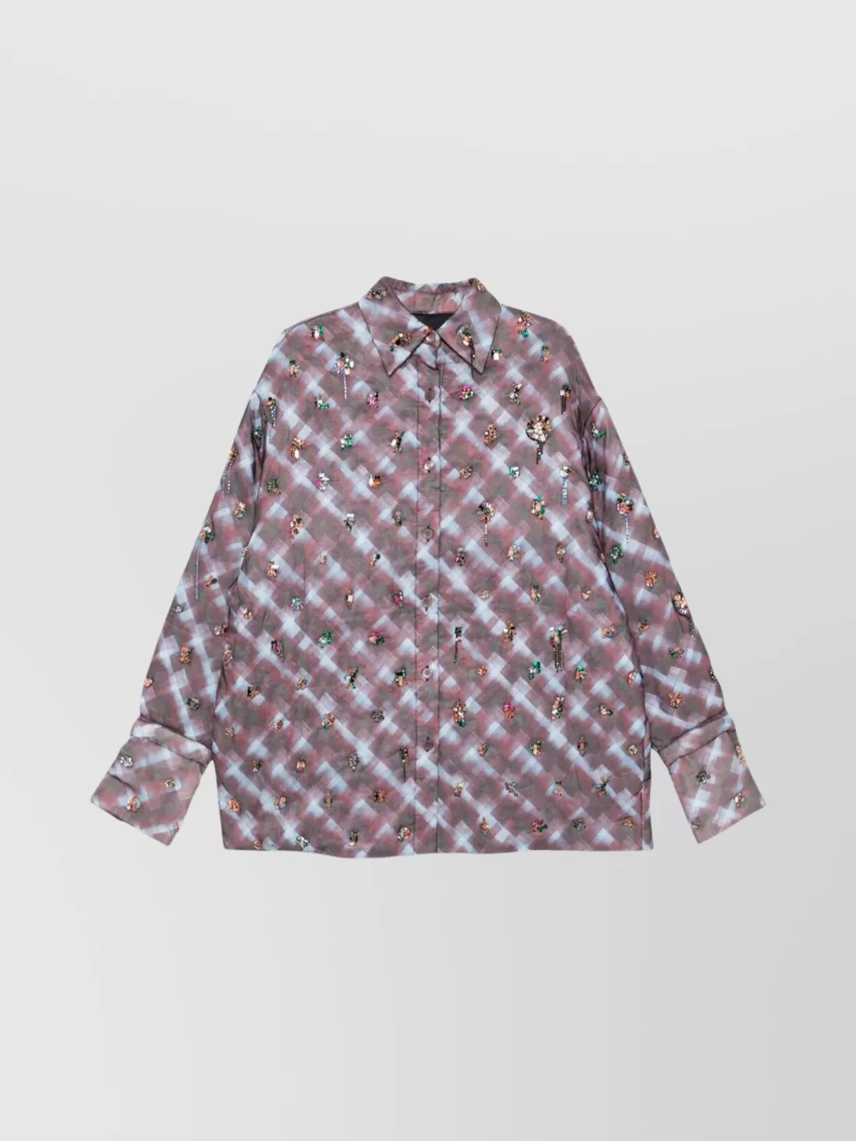 Dries Van Noten Checkered Long Sleeve Embroidered Top In Multi