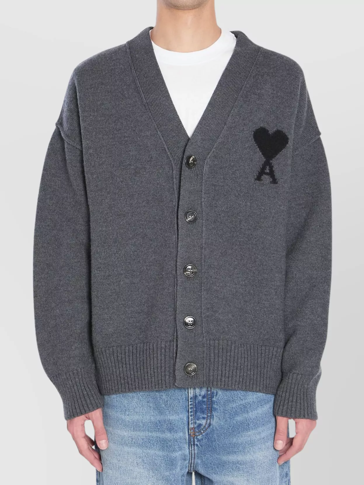 Ami Paris Heart Friend Wool Cardigan With Exposed Seams