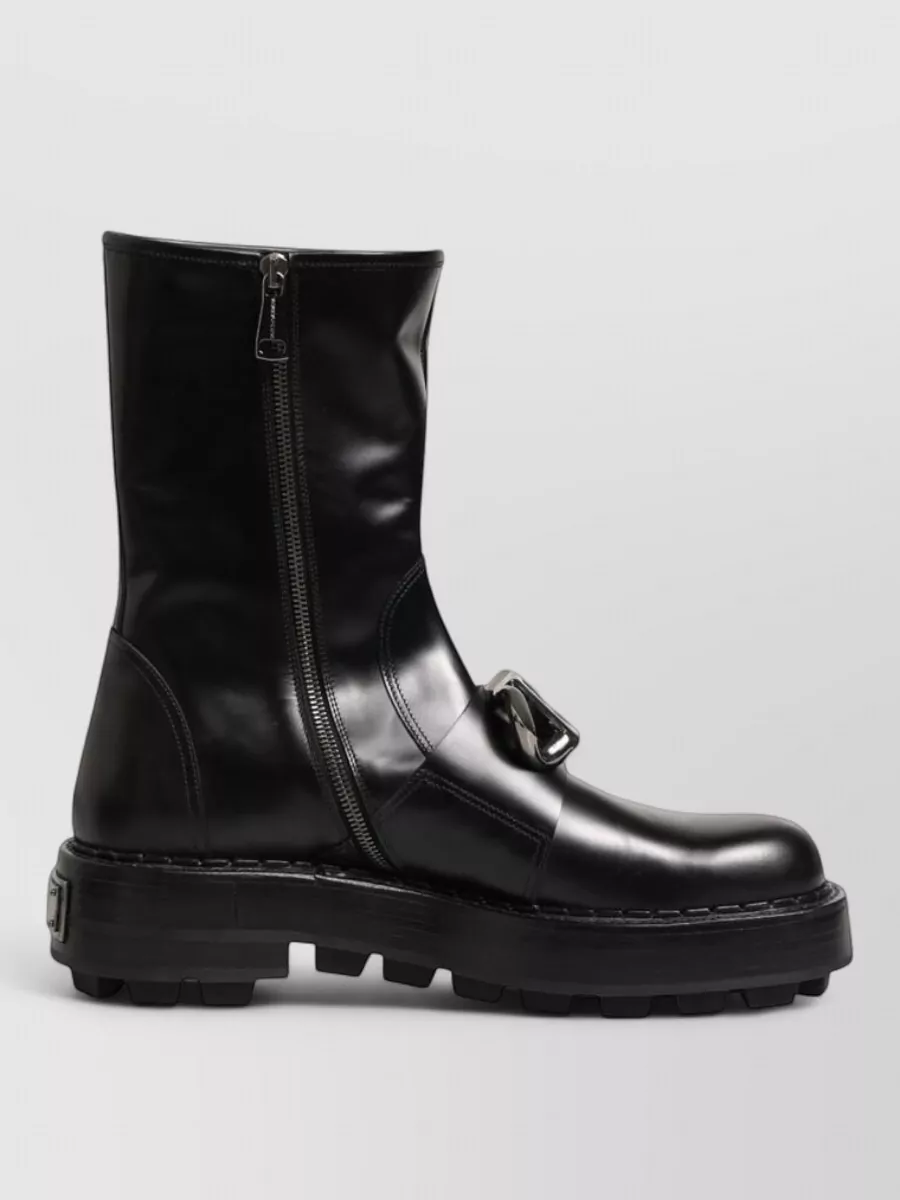 Dolce&Gabbana Leather Mid Calf Biker Boots