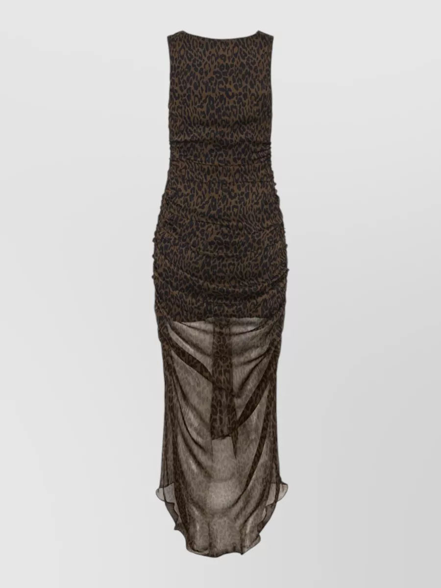 Rotate Ruched Leopard-Print Midi Dress
