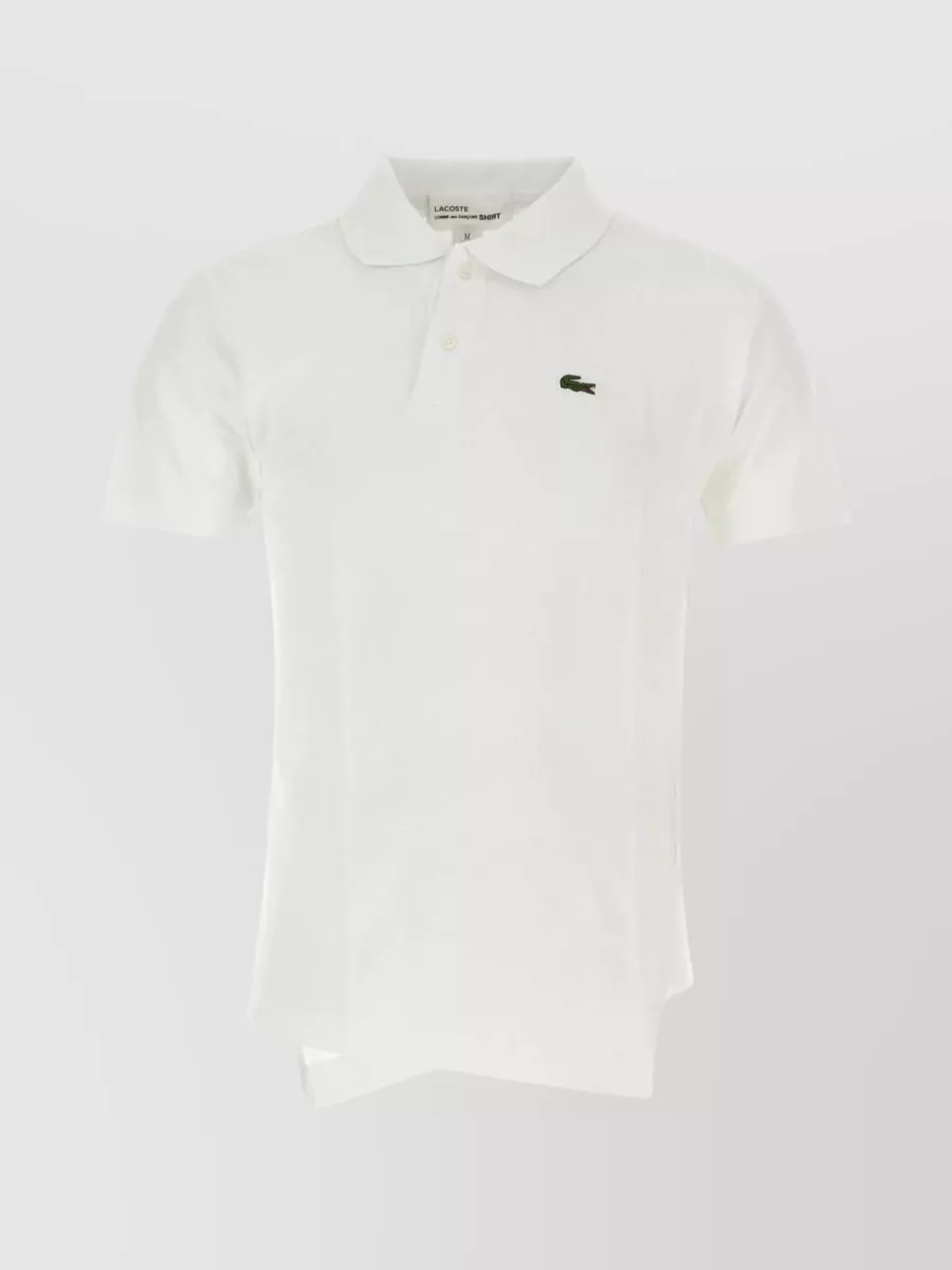 Shop Comme Des Garçons Piquet Polo Shirt With Asymmetric Hemline And Lateral Slits In White