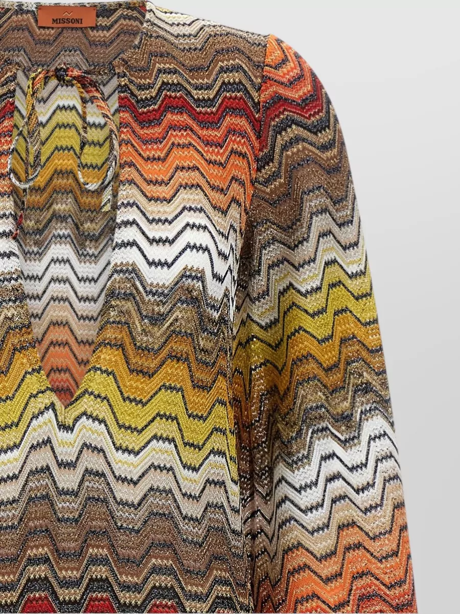 Missoni Metallic V-Neck Long-Sleeve Side-Slit Maxi Dress