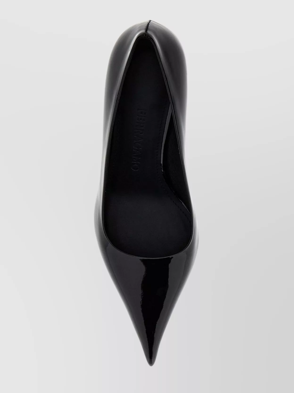 Ferragamo Glossy Patent Leather Pumps With Peculiar Heel