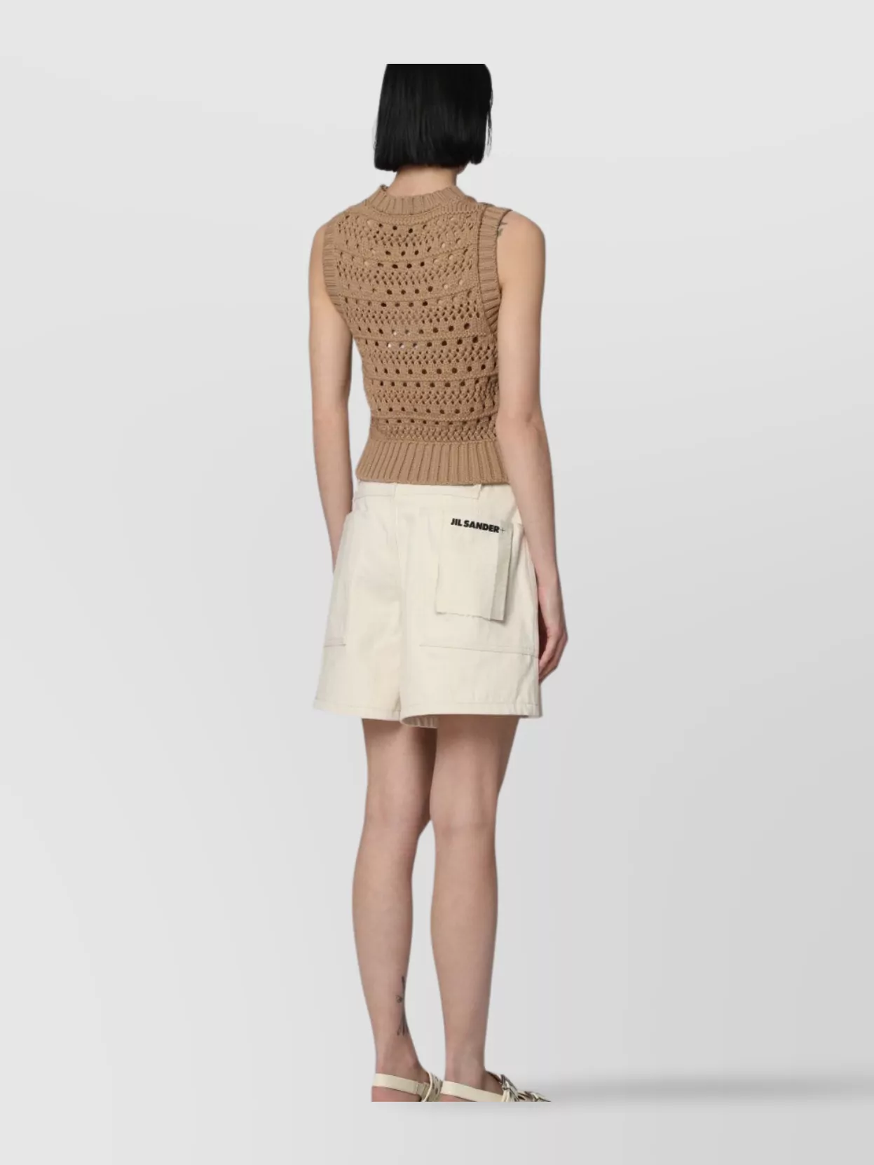 Jil Sander Crochet Knit Denim Shorts With Ribbed Hem
