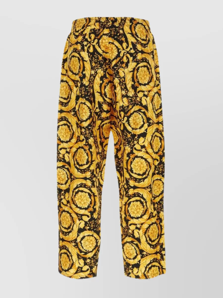 Shop Versace Silk Baroque Floral Wide Leg Trousers In Brown