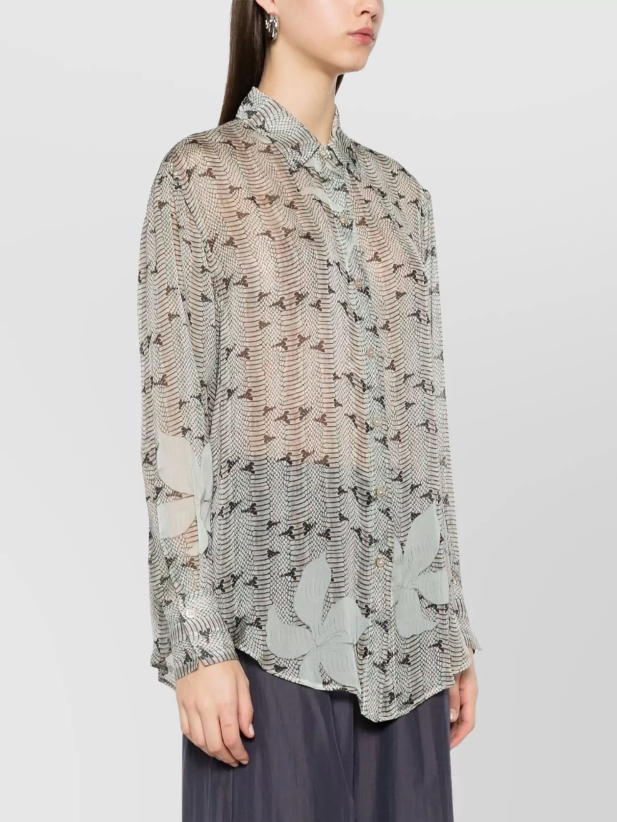 Shop Forte Forte Floral Pattern Sheer Silk Shirt