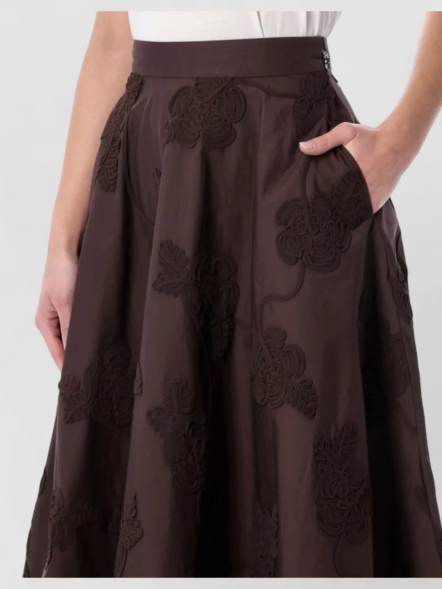Rotate Floral Intarsia A Line High Waist Skirt