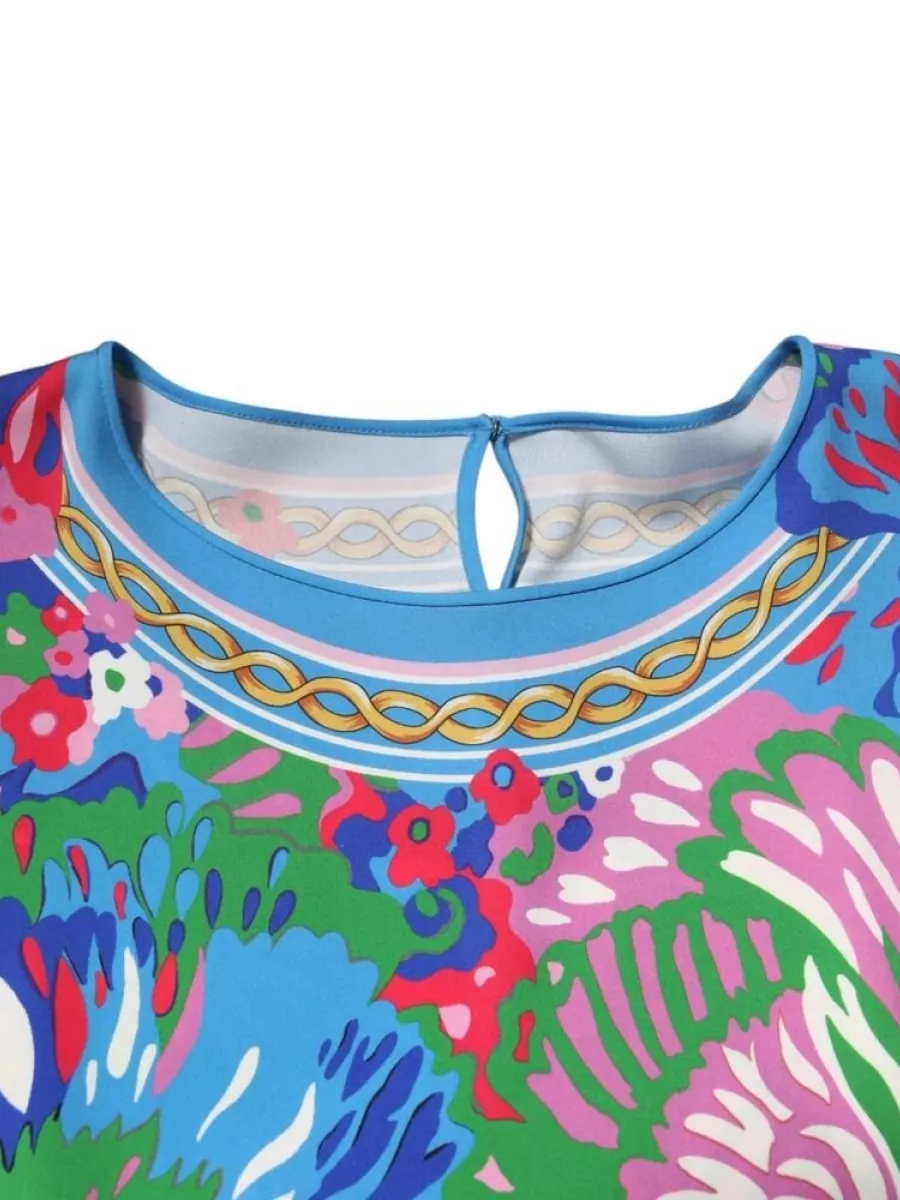Dolce&Gabbana Silk Floral-Print Boat Neck 3/4-Sleeve Tunic Top