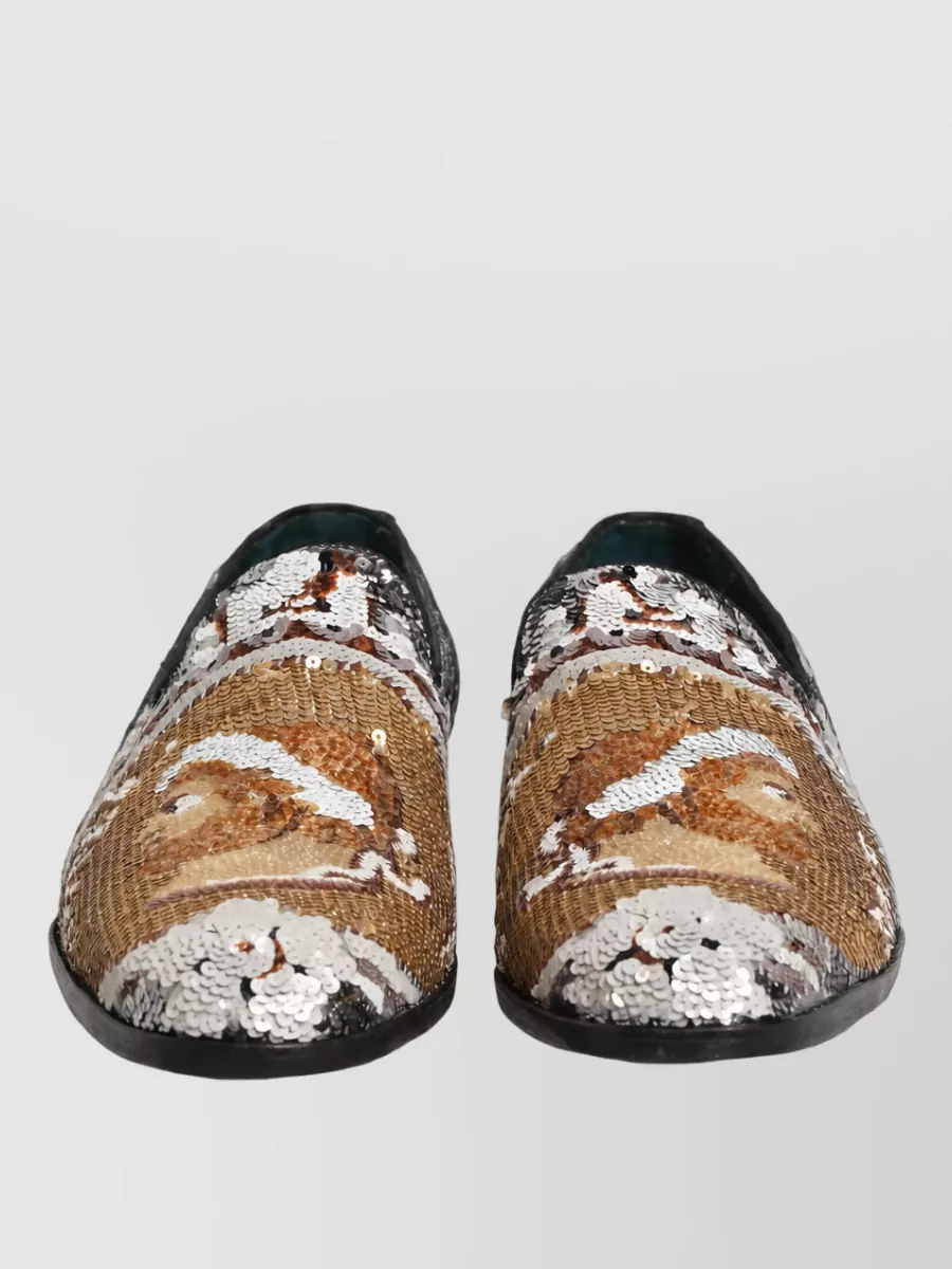 Dolce&Gabbana Leather Sequin Slip-On Slippers