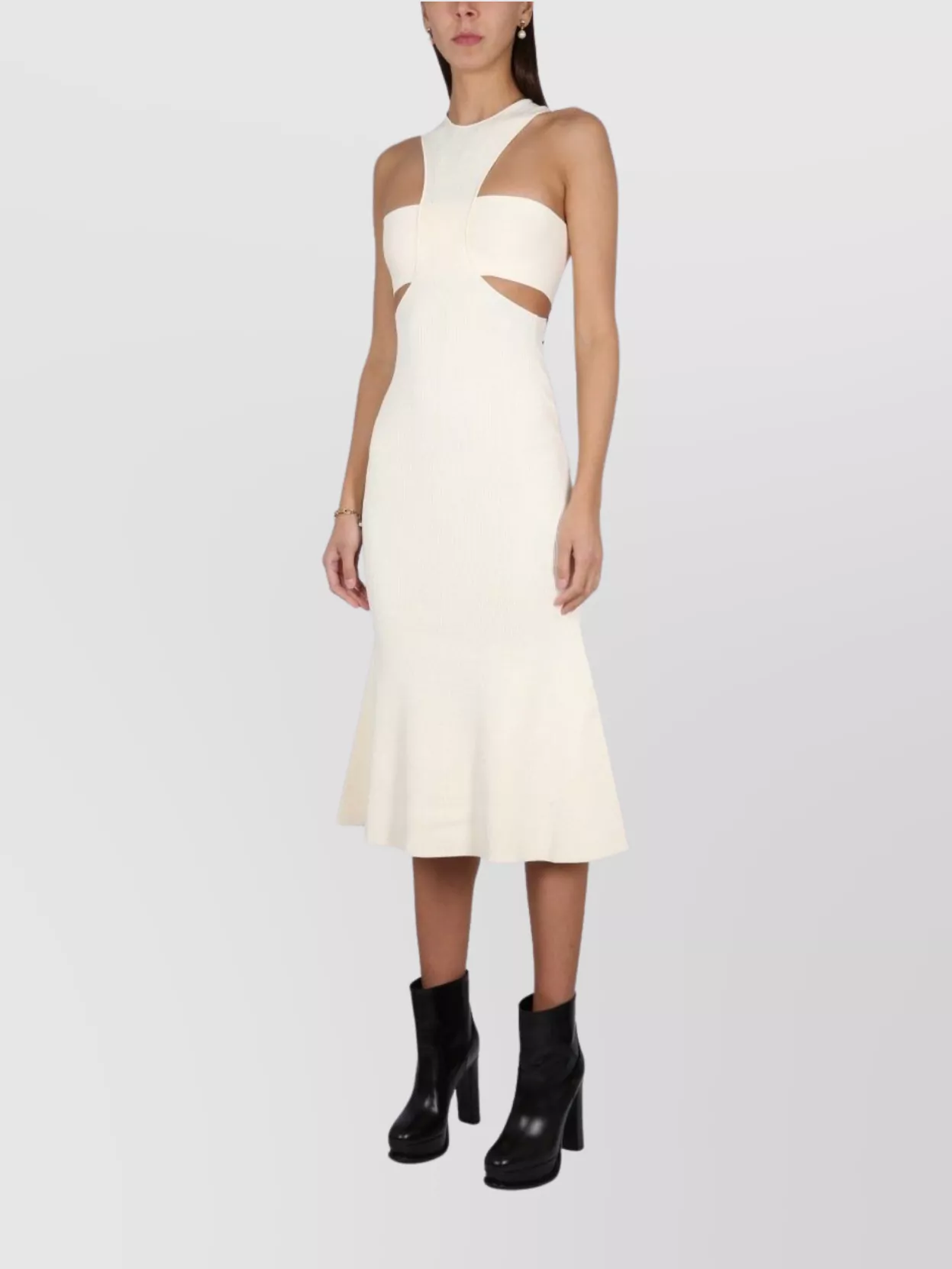 Alexander Mcqueen Ribbed Midi Dress Cut-Out Detail
